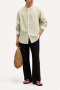 IVAR Lime Mandarin Collar Linen Buttondown - Model Wearing - IVAR Clothing