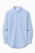 IVAR Sky Mandarin Collar Linen Buttondown - Front View - IVAR Clothing