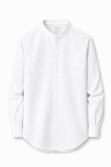 IVAR White Mandarin Collar Linen Buttondown - Front View - IVAR Clothing