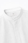 IVAR White Mandarin Collar Linen Buttondown - Close-Up Collar Detail - IVAR Clothing