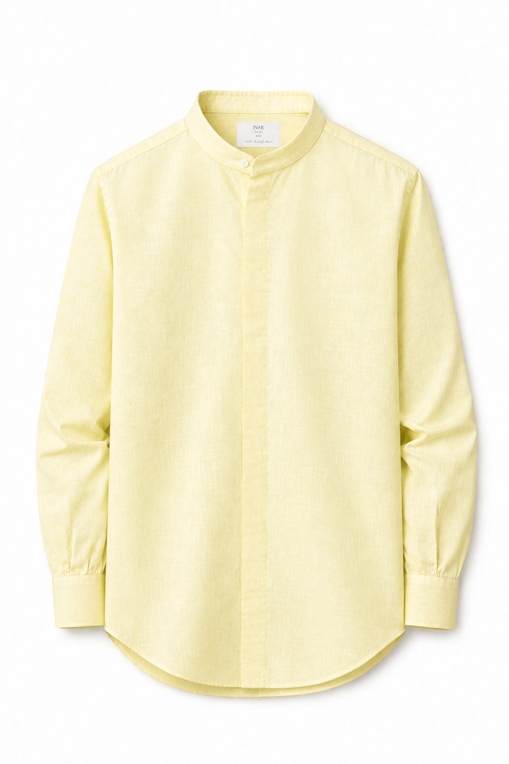 IVAR Yellow Mandarin Collar Linen Buttondown - Front View - IVAR Clothing