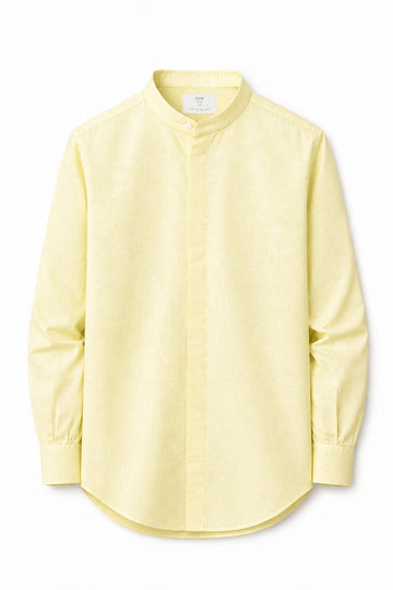 IVAR Yellow Mandarin Collar Linen Buttondown - Front View - IVAR Clothing