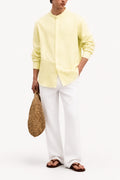 IVAR Yellow Mandarin Collar Linen Buttondown - Model Wearing - IVAR Clothing