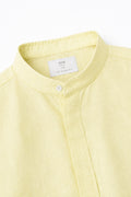 IVAR Yellow Mandarin Collar Linen Buttondown - Close-Up Collar Detail - IVAR Clothing