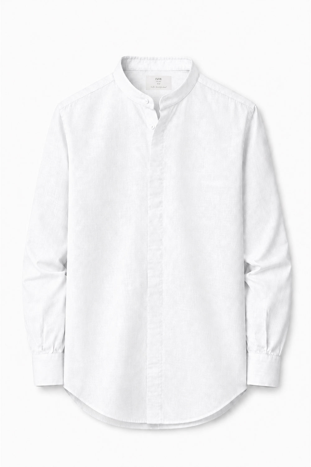 IVAR White Mandarin Collar Linen Buttondown Shirt – men's white linen shirt with mandarin collar