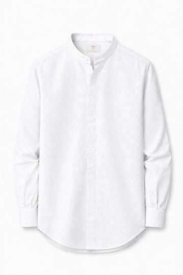 IVAR White Mandarin Collar Linen Buttondown Shirt – men's white linen shirt with mandarin collar