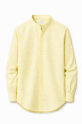 IVAR Yellow Mandarin Collar Linen Buttondown Shirt – men's yellow linen shirt with mandarin collar