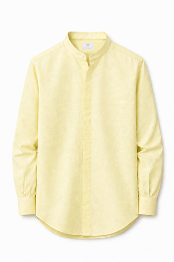 IVAR Yellow Mandarin Collar Linen Buttondown Shirt – men's yellow linen shirt with mandarin collar