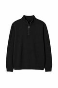 IVAR Black Merino Style Flat Knit Quarter Zipper, flat lay front view