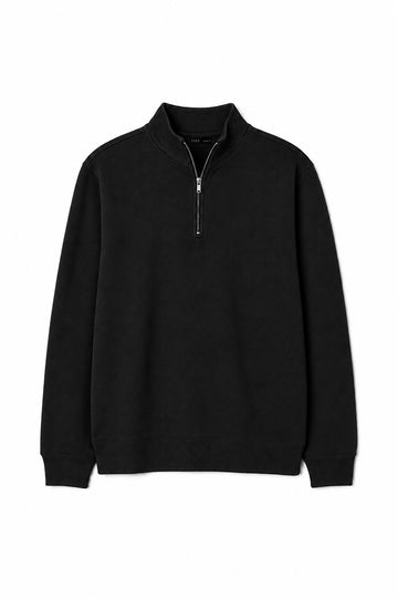 IVAR Black Merino Style Flat Knit Quarter Zipper, flat lay front view