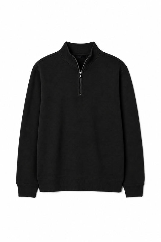 IVAR Black Merino Style Flat Knit Quarter Zipper, flat lay front view