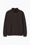 IVAR Dark Brown Marino Style Flat Knit Quarter Zipper, flat lay front view