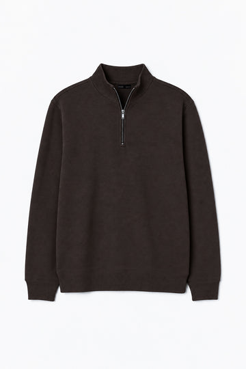 IVAR Dark Brown Marino Style Flat Knit Quarter Zipper, flat lay front view
