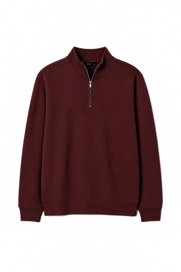 IVAR Maroon Merino Style Flat Knit Quarter Zipper, flat lay front view