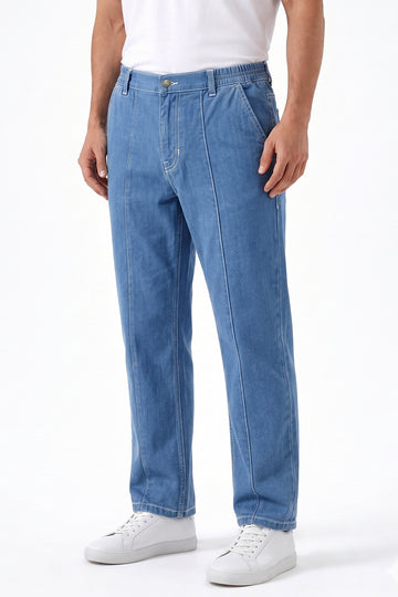 IVAR® French Terry Medium Blue Pleated Denim
