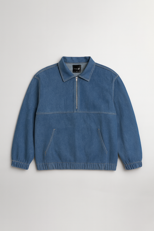 IVAR® Oversized Medium Blue Denim Quarter Zipper
