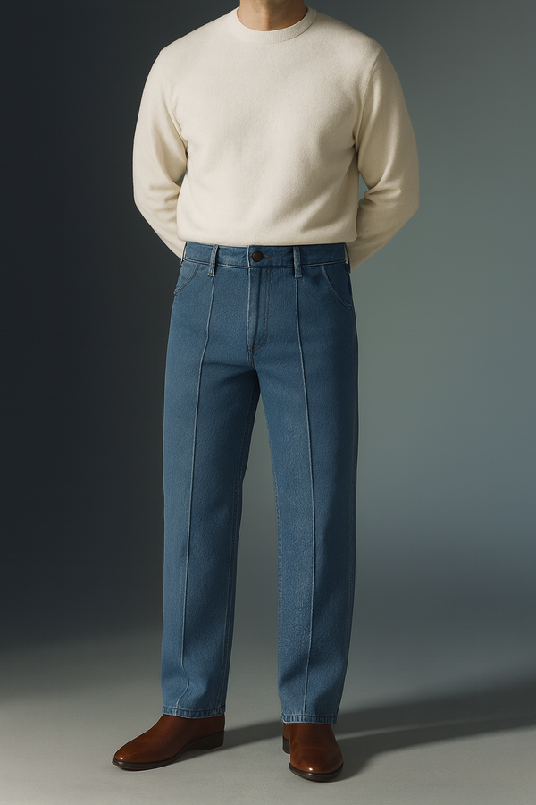 IVAR® French Terry Medium Blue Pleated Denim
