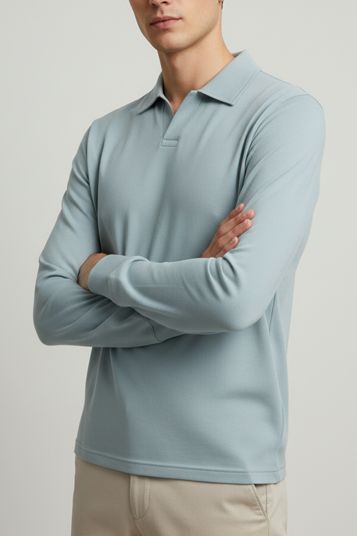 IVAR® Mint Green Full Sleeve Johnny Collar Polo