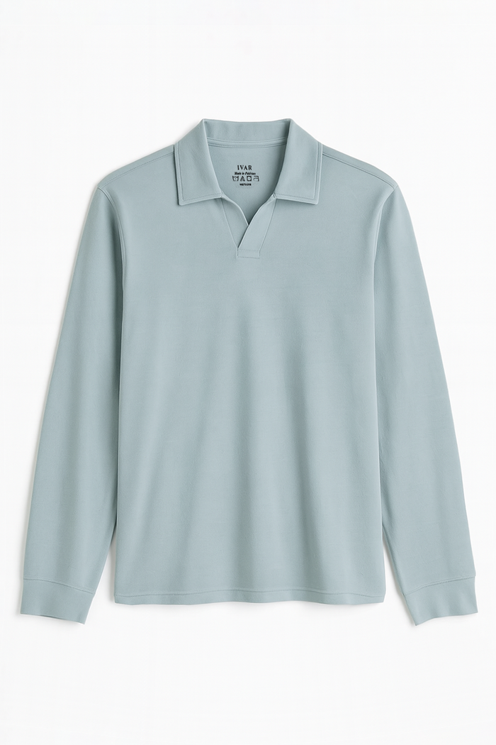 IVAR® Mint Green Full Sleeve Johnny Collar Polo