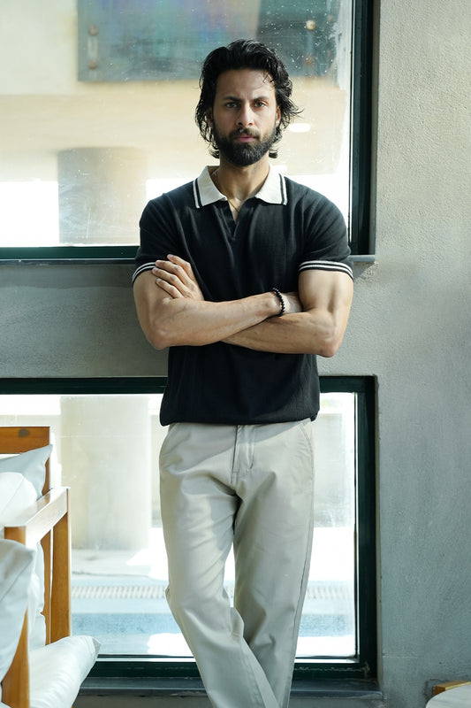 IVAR® Black Monaco Flat Knit Polo