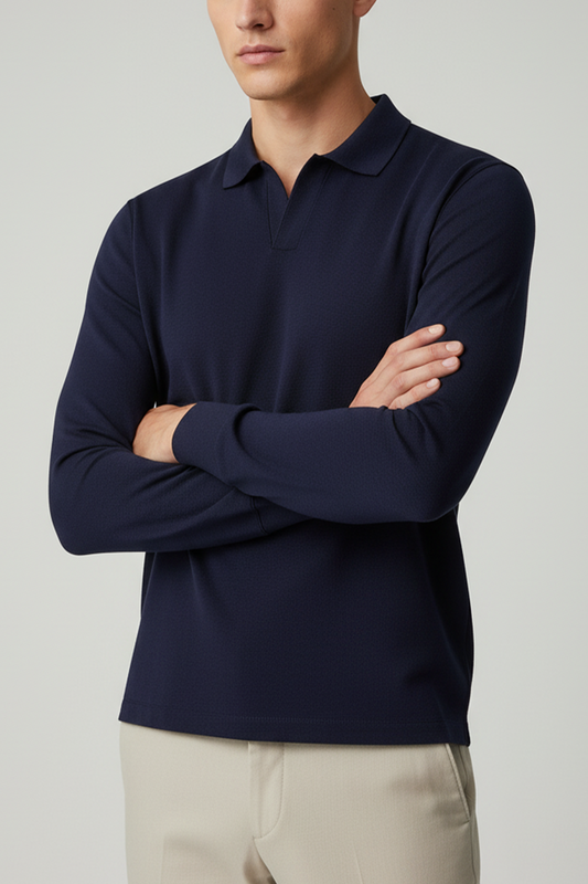 IVAR® Navy Full Sleeve Johnny Collar Polo