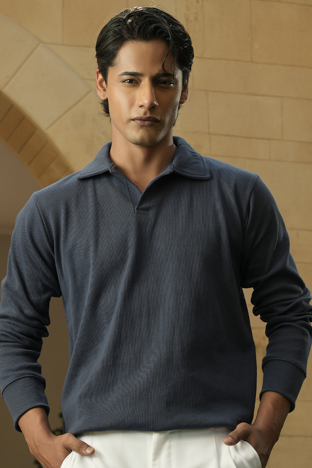 IVAR® Navy Johnny Collar Ribline Polo