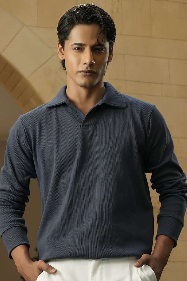 IVAR® Navy Johnny Collar Ribline Polo