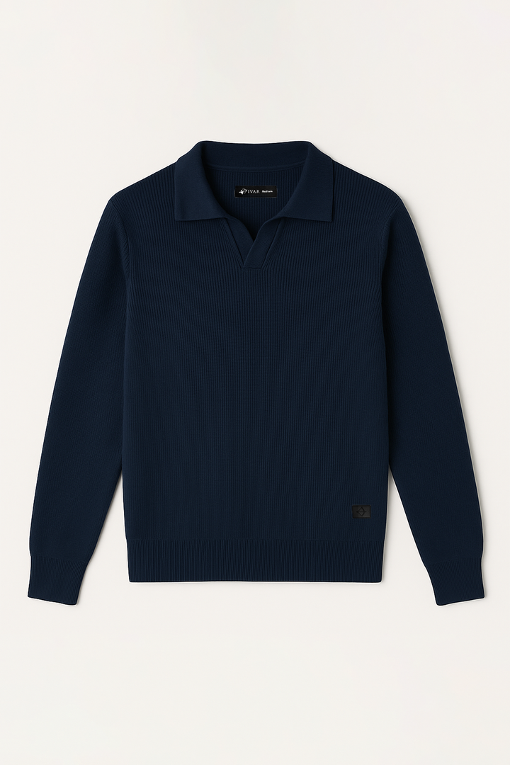 IVAR® Navy Johnny Collar Ribline Polo