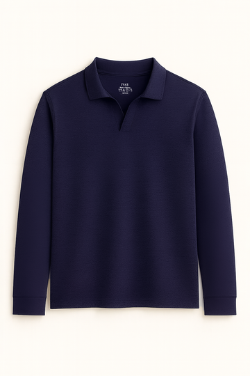 IVAR® Navy Full Sleeve Johnny Collar Polo