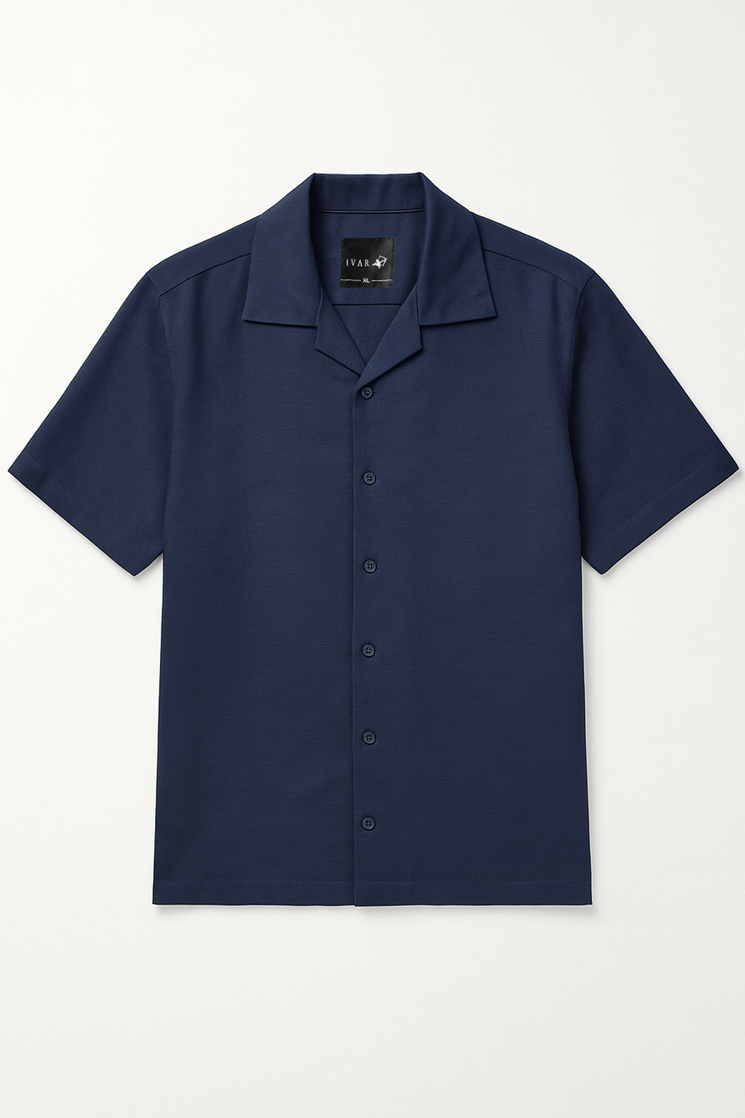 IVAR®  Navy  Jacquard Cuban Collar Shirt