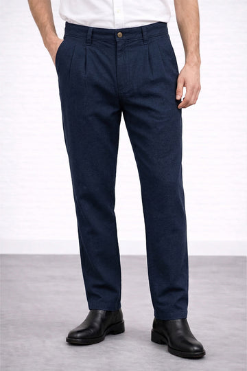 IVAR® Navy Twill Straight Fit Pleated Pants