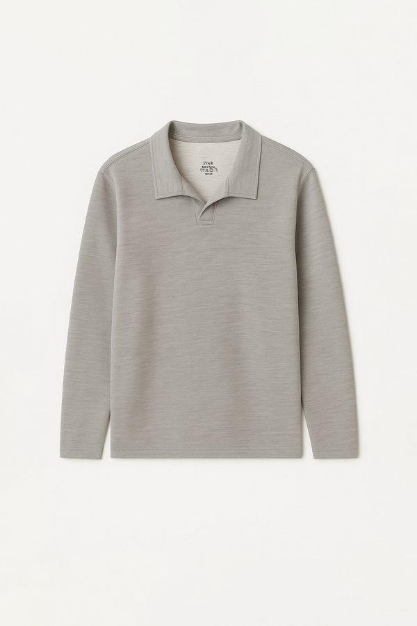 IVAR® Heather Grey Textured Full Sleeve Johnny Collar Polo