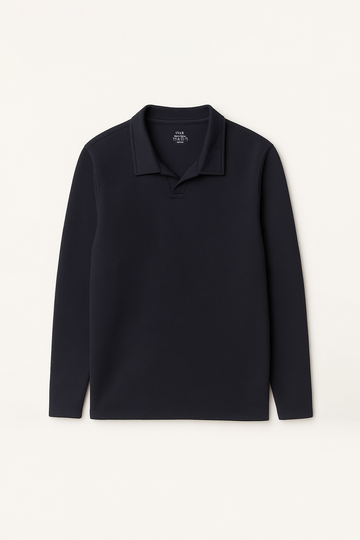 IVAR® Navy Textured Full Sleeve Johnny Collar Polo