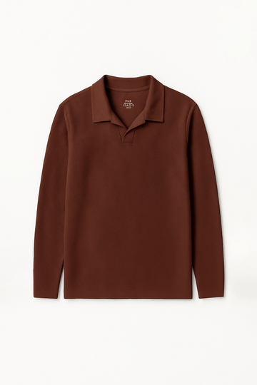 IVAR® Rust Brown Textured Full Sleeve Johnny Collar Polo