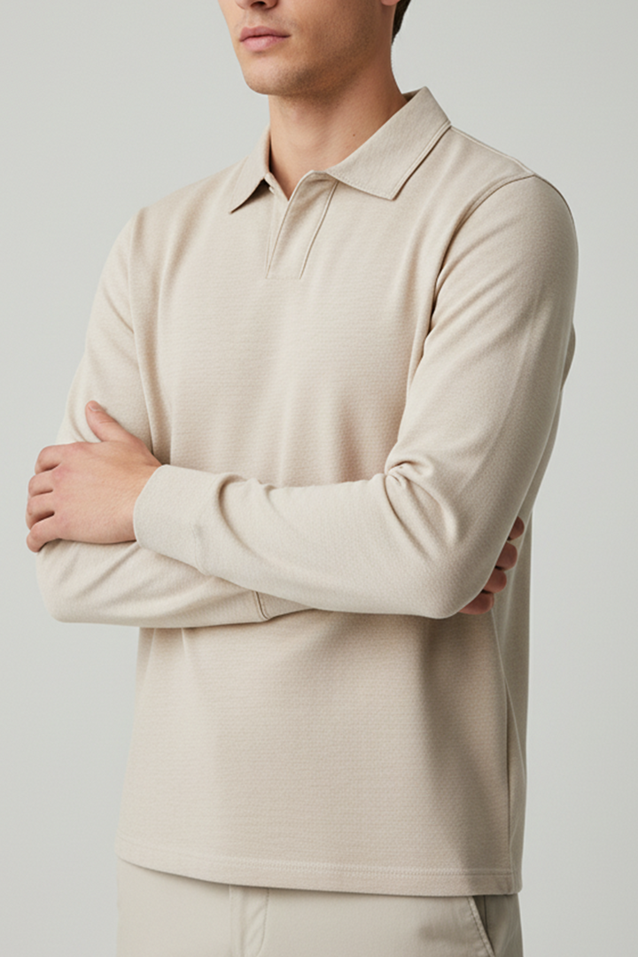 IVAR® Oat Meal Full Sleeve Johnny Collar Polo