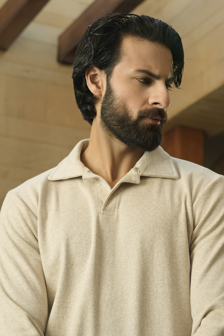IVAR® Oatmeal Johnny Collar Ribline Polo