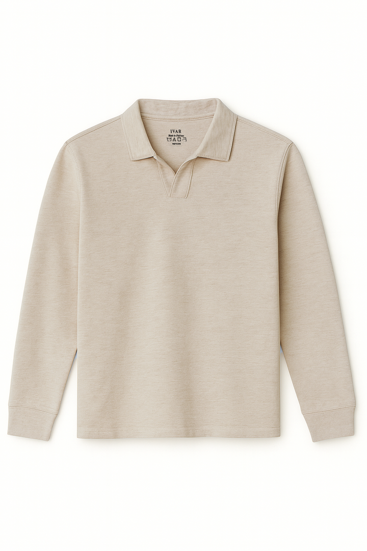 IVAR® Oat Meal Full Sleeve Johnny Collar Polo