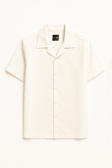 IVAR®  Off White Jacquard Cuban Collar Shirt