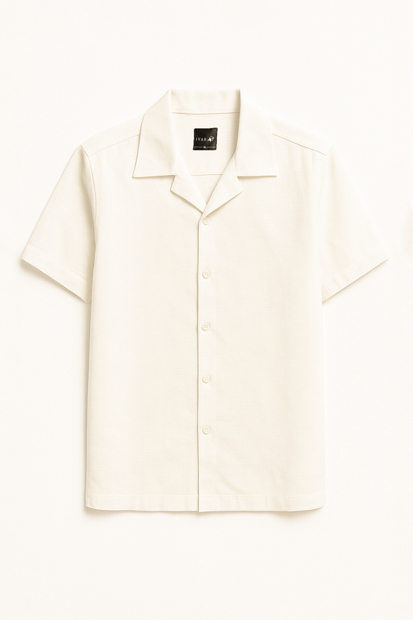 IVAR®  Off White Jacquard Cuban Collar Shirt