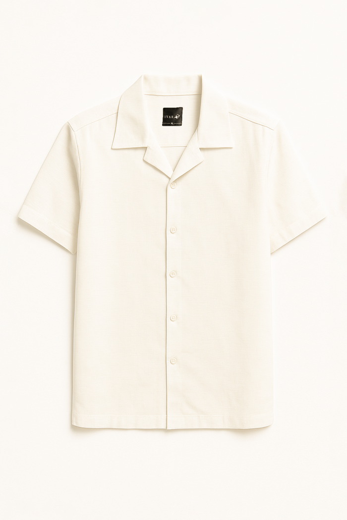 IVAR®  Off White Jacquard Cuban Collar Shirt