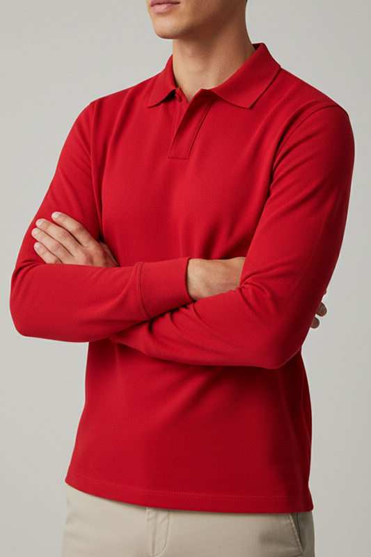 IVAR® Light Red Full Sleeve Johnny Collar Polo