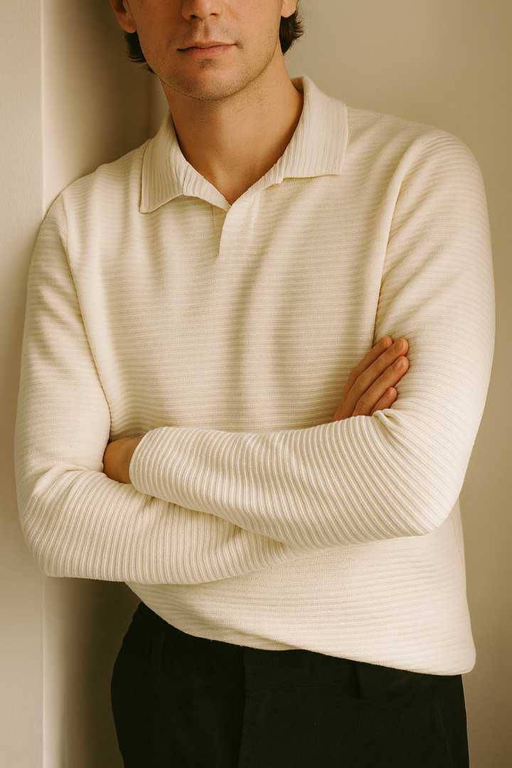 IVAR® Ottoman White Full sleeve Johnny Collar Polo