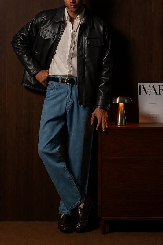 IVAR Black Outlaw Leather Jacket - Model Wearing Front - IVAR Clothing