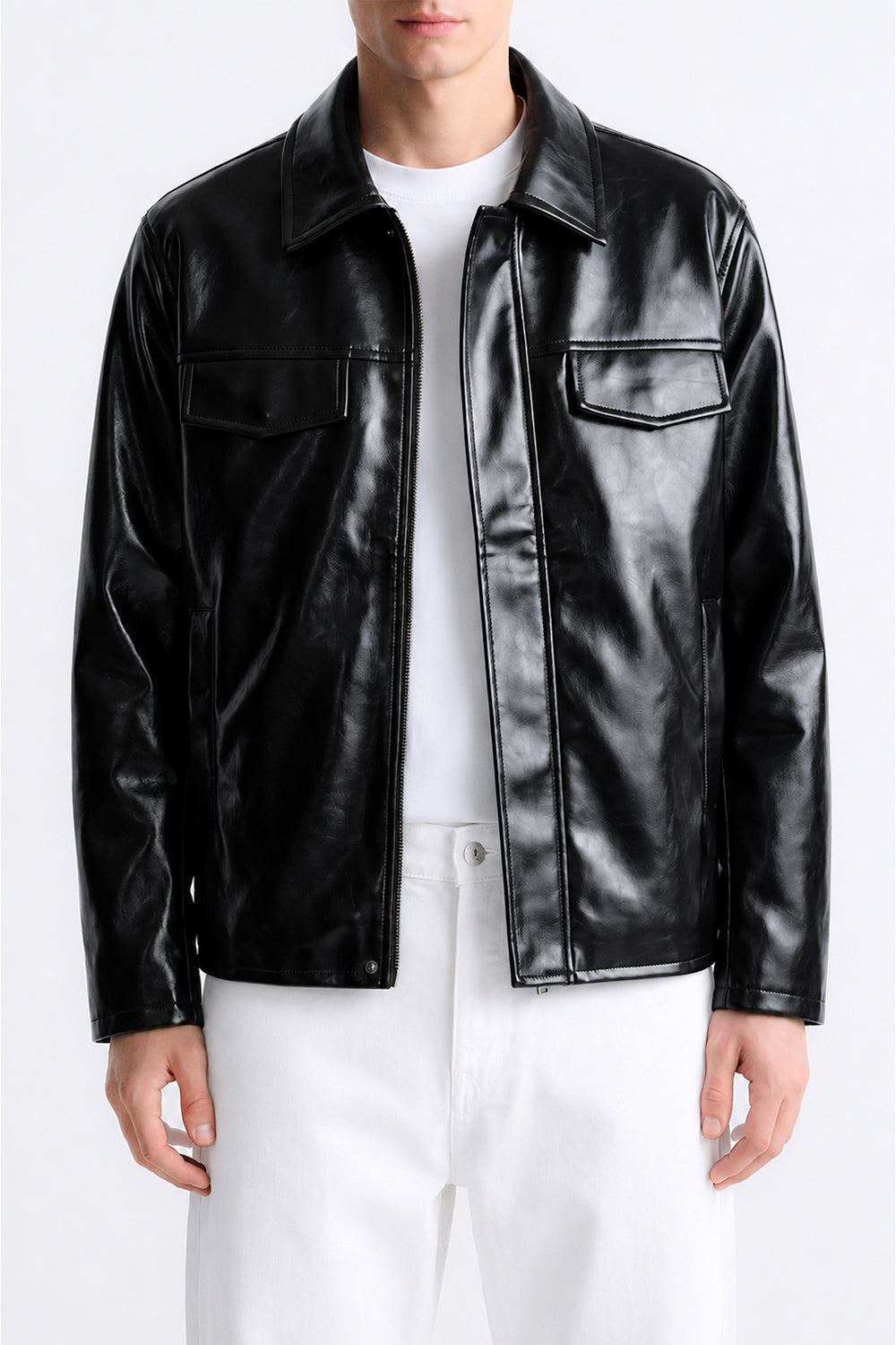 IVAR Black Outlaw Leather Jacket - Close-Up Torso Detail - IVAR Clothing
