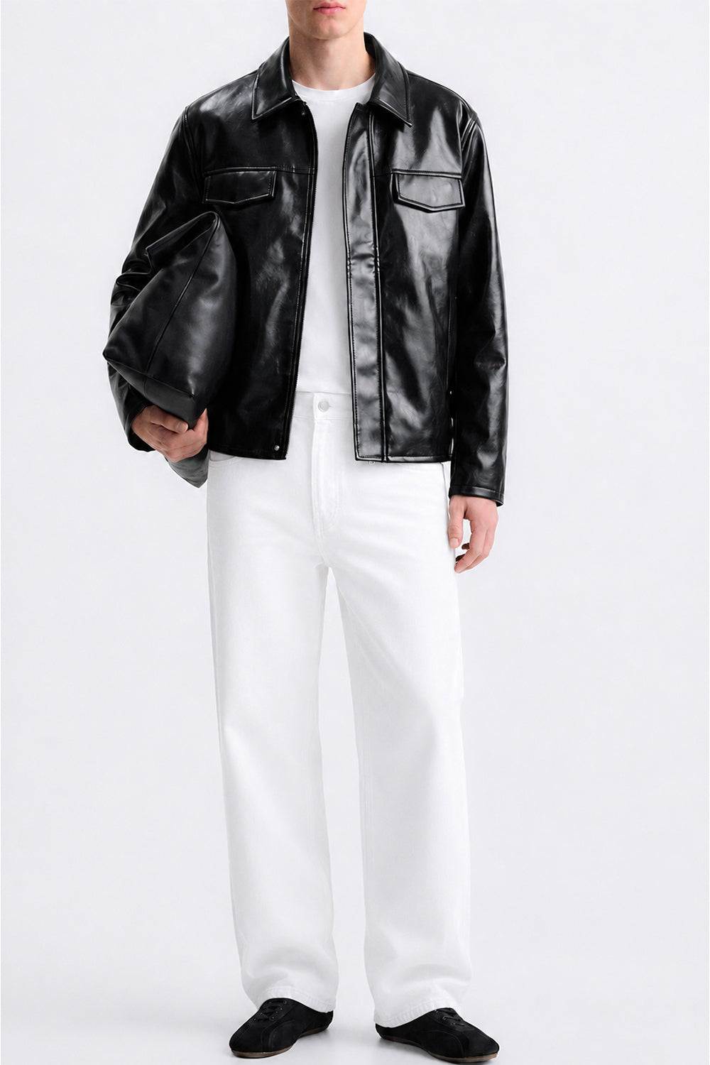 IVAR Black Outlaw Leather Jacket - Model Wearing Front - IVAR Clothing