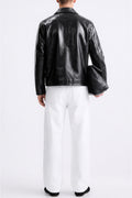 IVAR Black Outlaw Leather Jacket - Model Wearing Back - IVAR Clothing