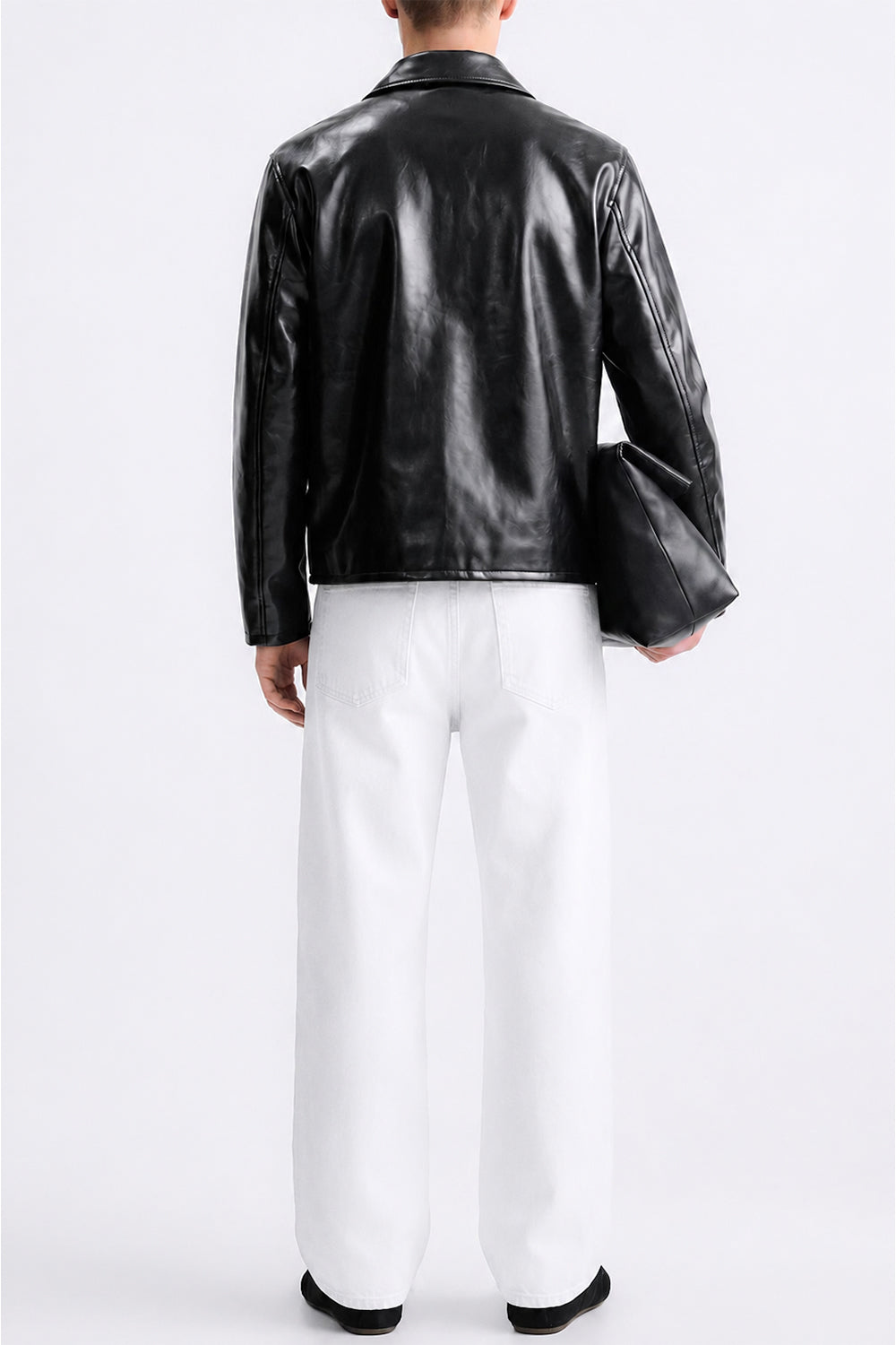 IVAR Black Outlaw Leather Jacket - Model Wearing Back - IVAR Clothing
