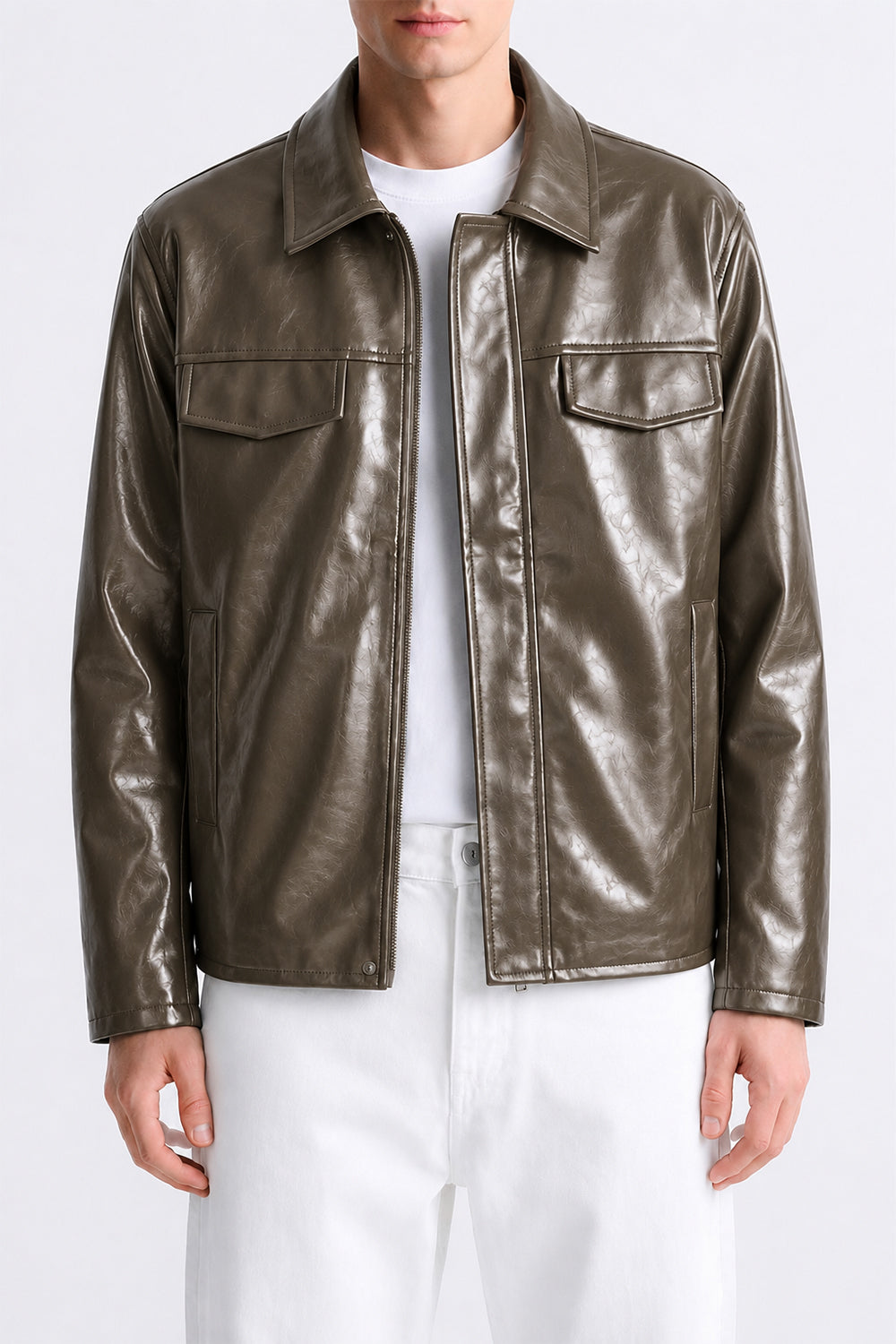 IVAR Brown Outlaw Leather Jacket - Close-Up Torso Detail - IVAR Clothing