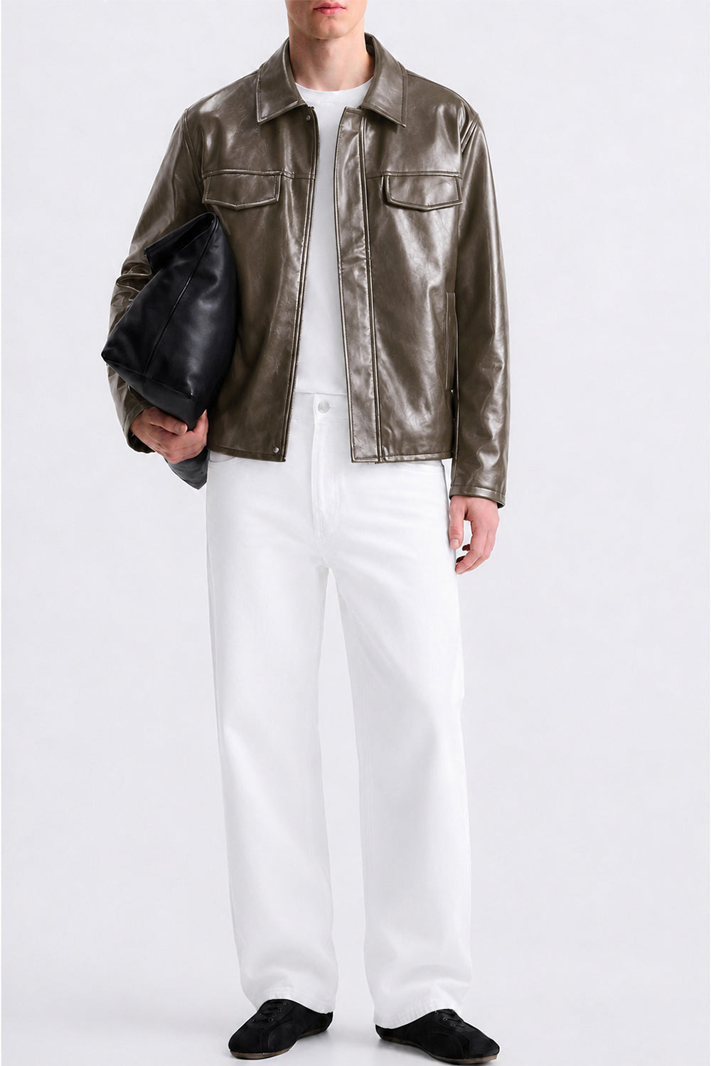 IVAR Brown Outlaw Leather Jacket - Model Wearing Front - IVAR Clothing