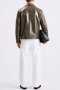 IVAR Brown Outlaw Leather Jacket - Model Wearing Back - IVAR Clothing